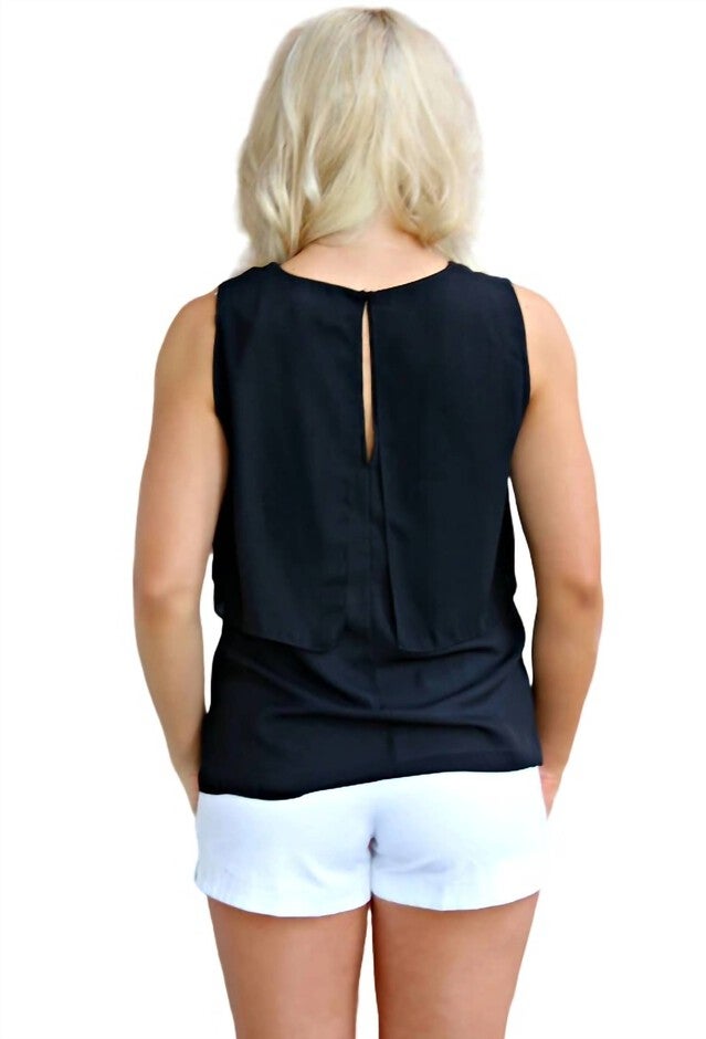 SLEEVELESS BLOUSE WITH FLAT RUFFLE IN BLACK, , alternate image number null