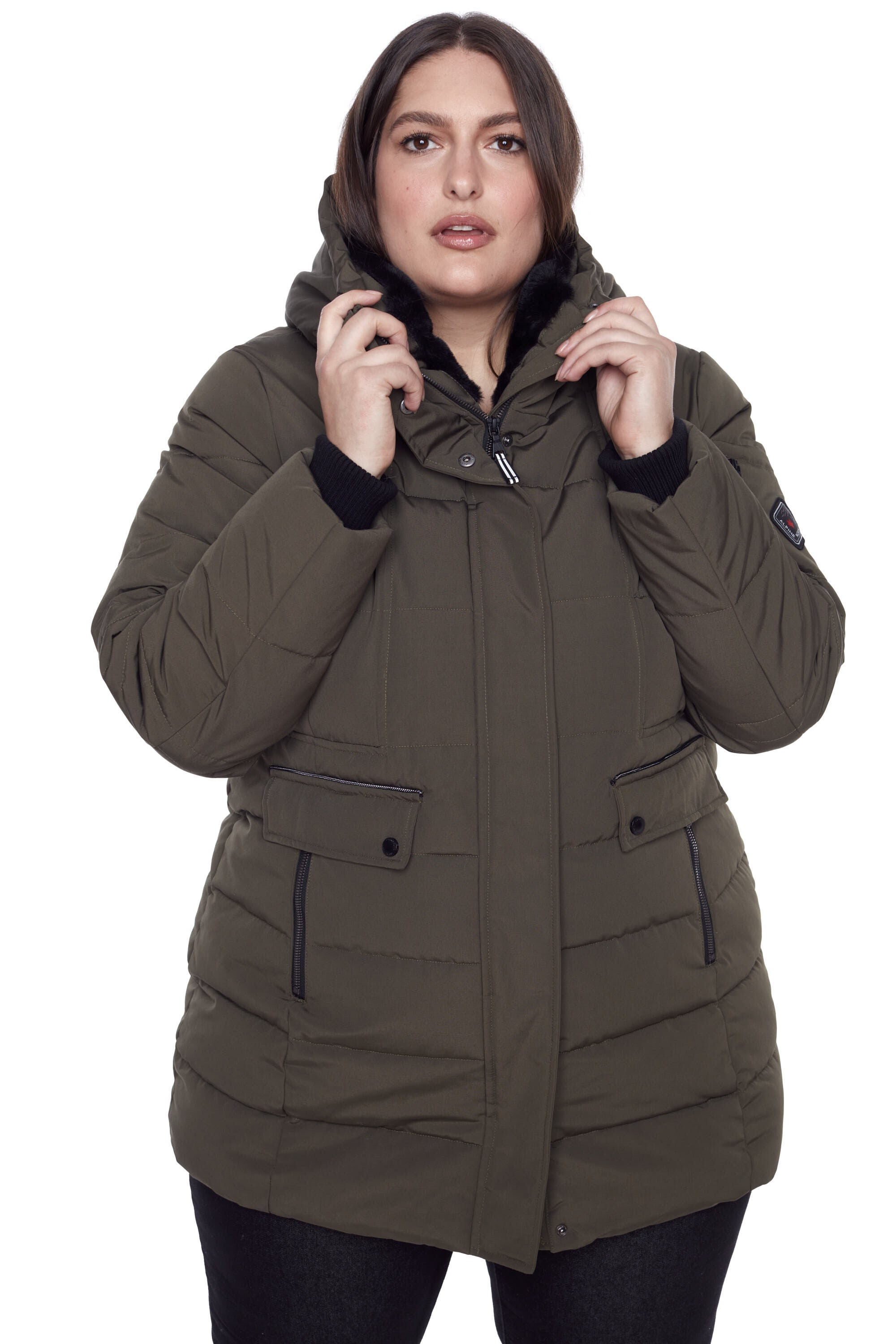 Women&#39;s Plus Size - KOOTNEY | Vegan Down Recycled Mid-Length Parka Coat, Olive / Olive Green, alternate image number 3