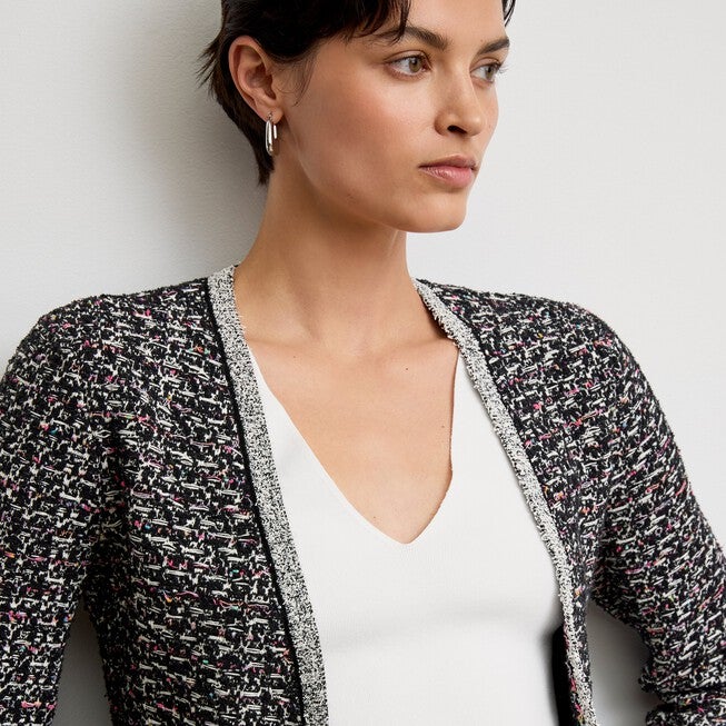 Meena Daily Jardigan - Boucle Tweed Jardigan, BlackWhite / Black, alternate image number 3