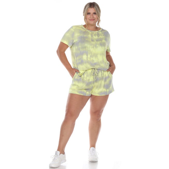 2 Piece Top & Shorts Lounge Set, GreyYellow / Yellow, alternate image number 1