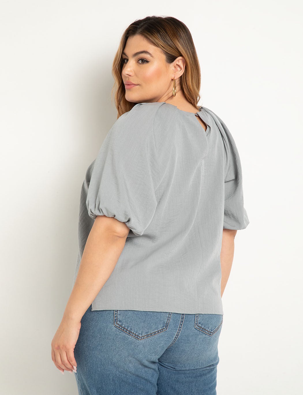 Puff Sleeve Textured Rayon Top, Slate Blue / Cobalt, alternate image number 1