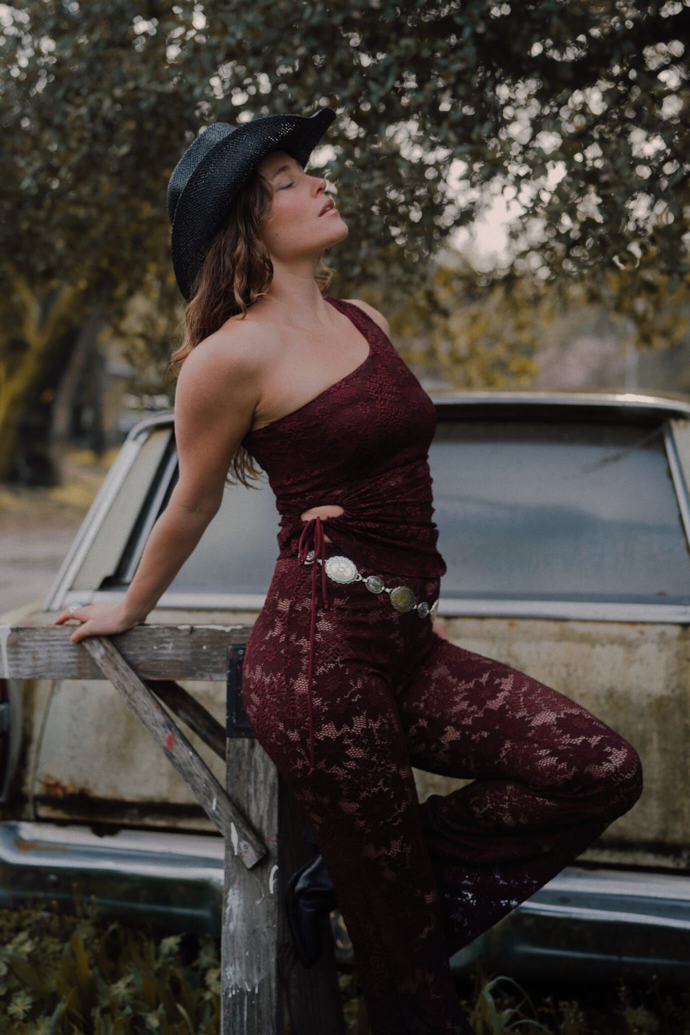 Carolina Lace One-Shoulder Top, Wine / Burgundy, hi-res image number 0