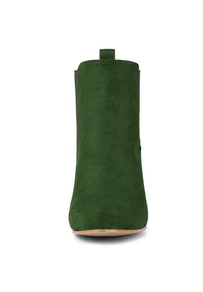 ROUND TOE CHUNKY HEEL CHELSEA ANKLE BOOTS, Green / Forest Green, alternate image number 2