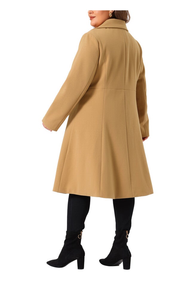 Notch Lapel A Line Double Breasted Trench Dress Pea Coat, Camel / Brown, alternate image number 4