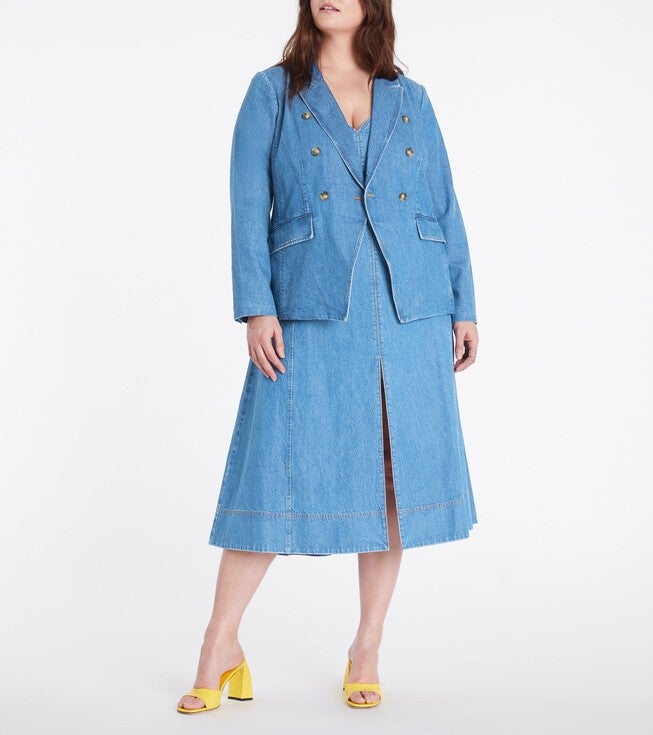 Michelle Denim Blazer, Medium Indigo Blue / Chambray Denim Medium, hi-res image number 0