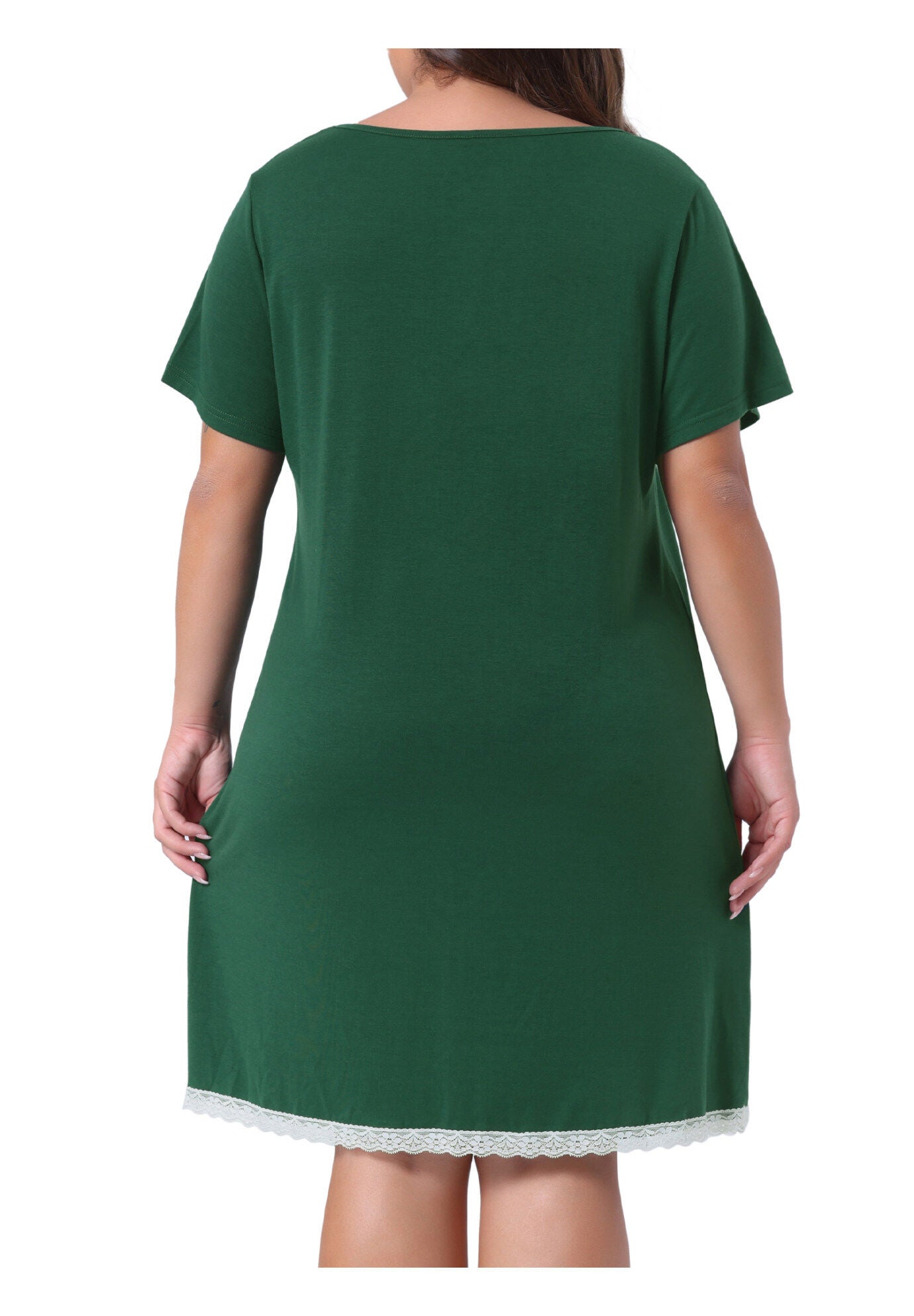 Short Sleeve Lace Trim Pajama Nightshirt, Dark Green / Forest Green, alternate image number 3