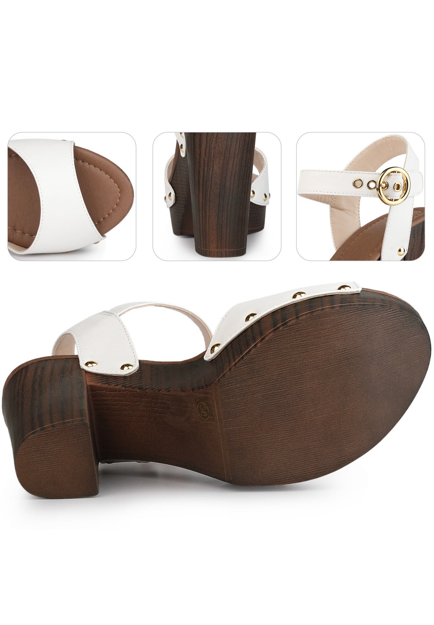 Platform Heels Slingback Chunky High Heel Sandals, White / White, alternate image number 2