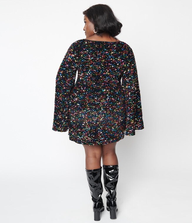 Smak Parlour Rainbow Sequin Downtown Scene Mini Dress, Black with Rainbow Sequins / Black, alternate image number 1