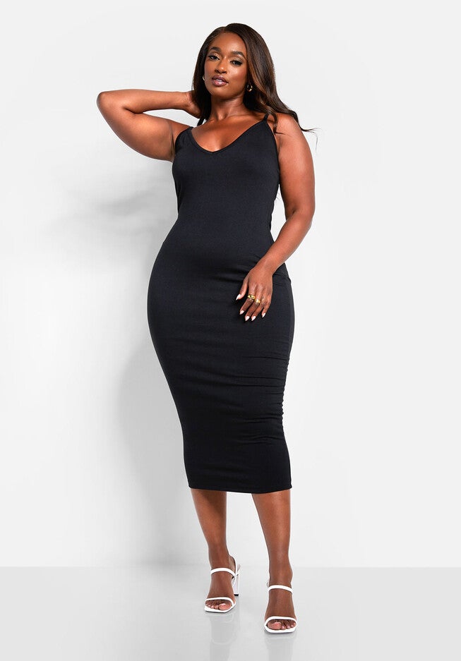 Essential Strappy Midi Bodycon Dress, Black / Black, hi-res image number 0