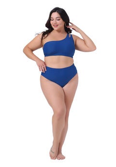 High Waisted Bikini Two Piece One Shoulder Keyhole Swimsuit