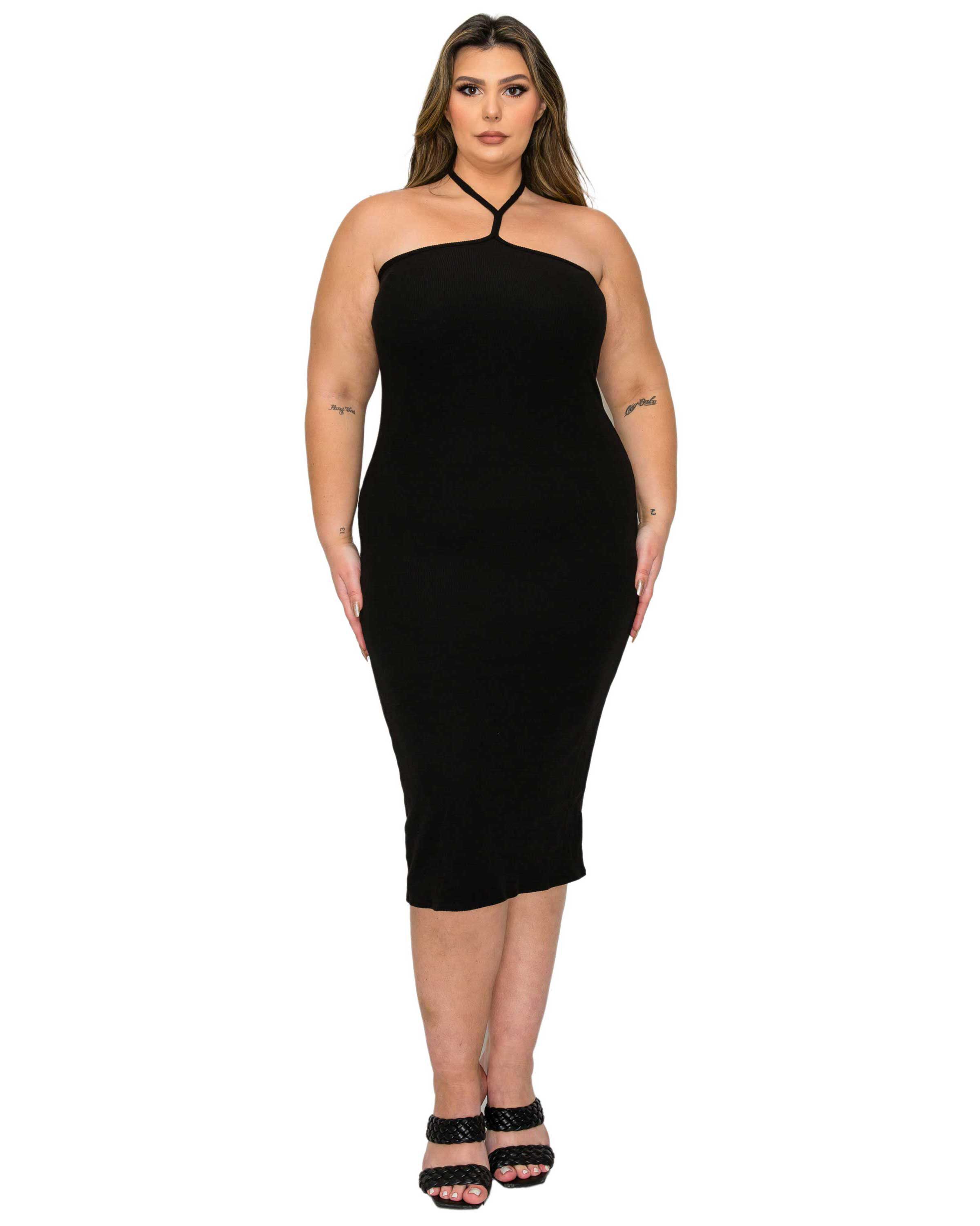 Sienna Tie Neck Rib Dress, Black / Black, hi-res image number 0
