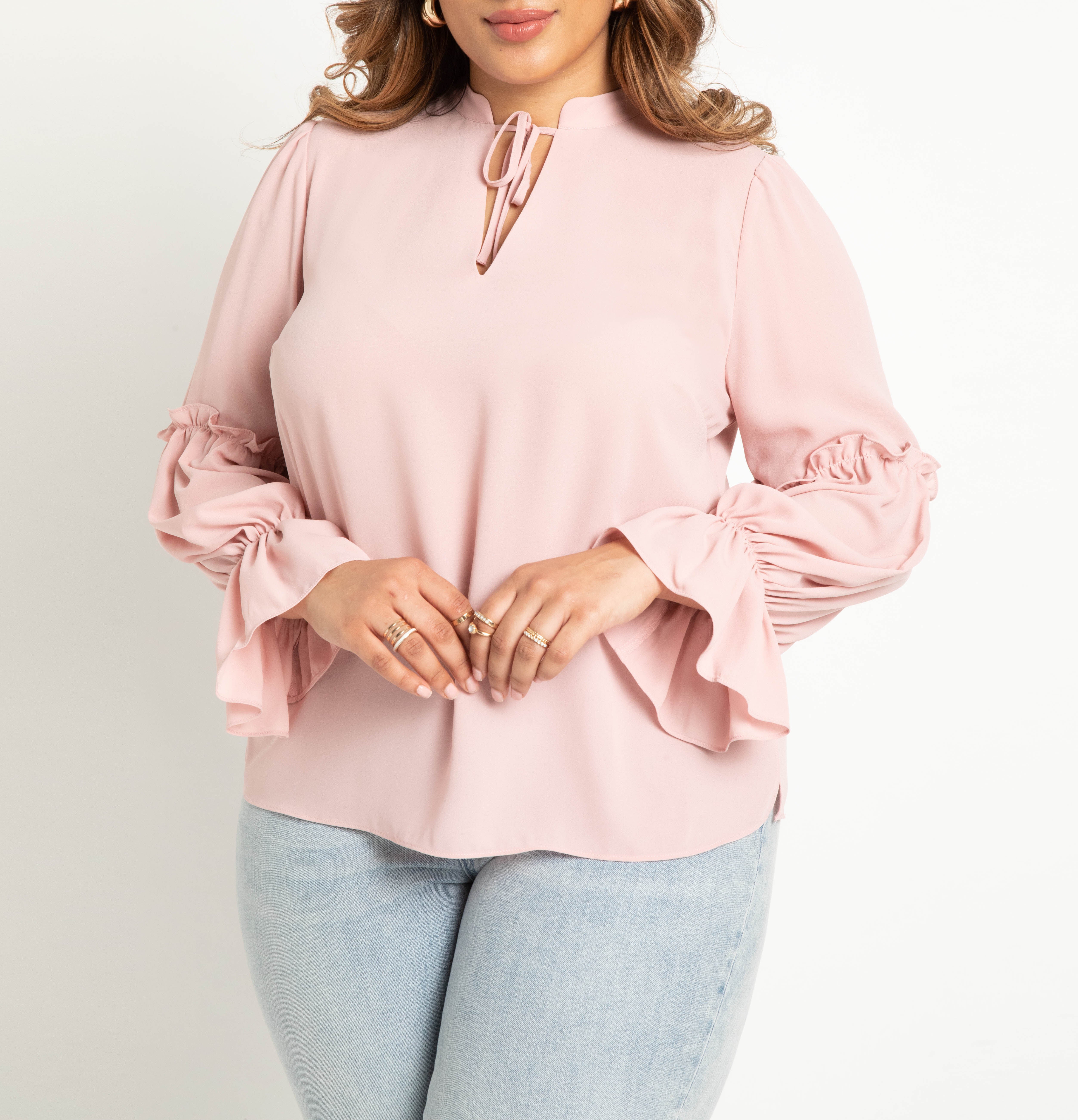Ruffle Detail Blouse With Ties, Dusty Rose / Pink, hi-res image number 0
