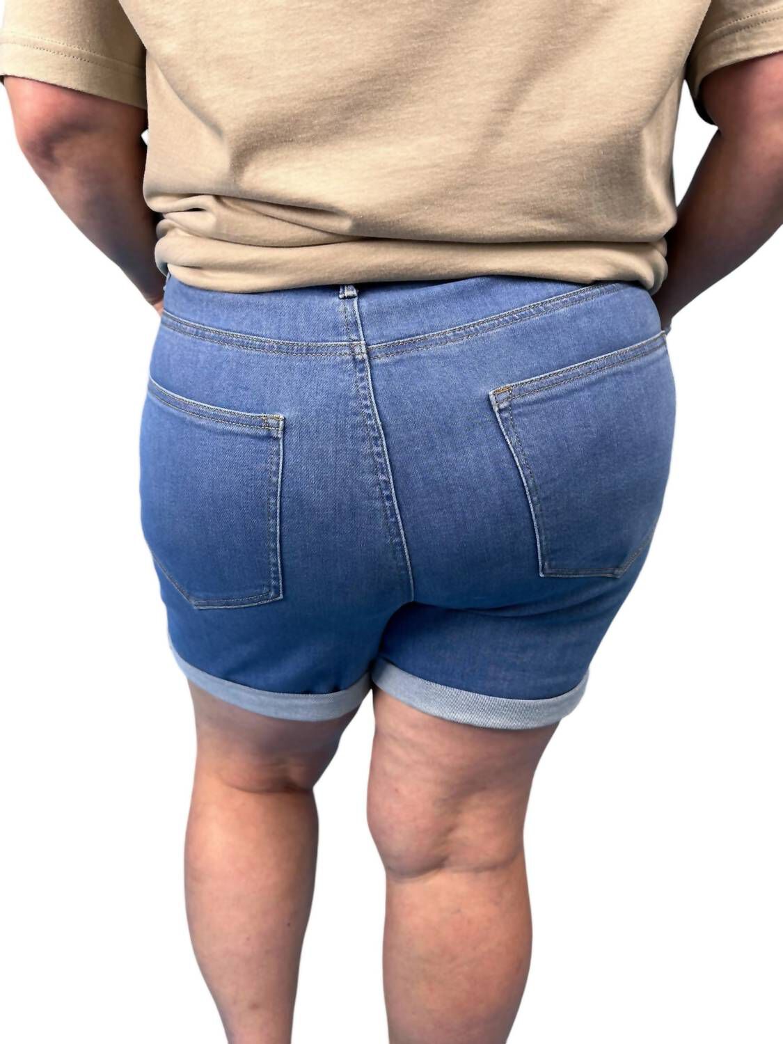 High Rise Rolled Up Shorts, Medium Wash / Medium Wash, alternate image number 1