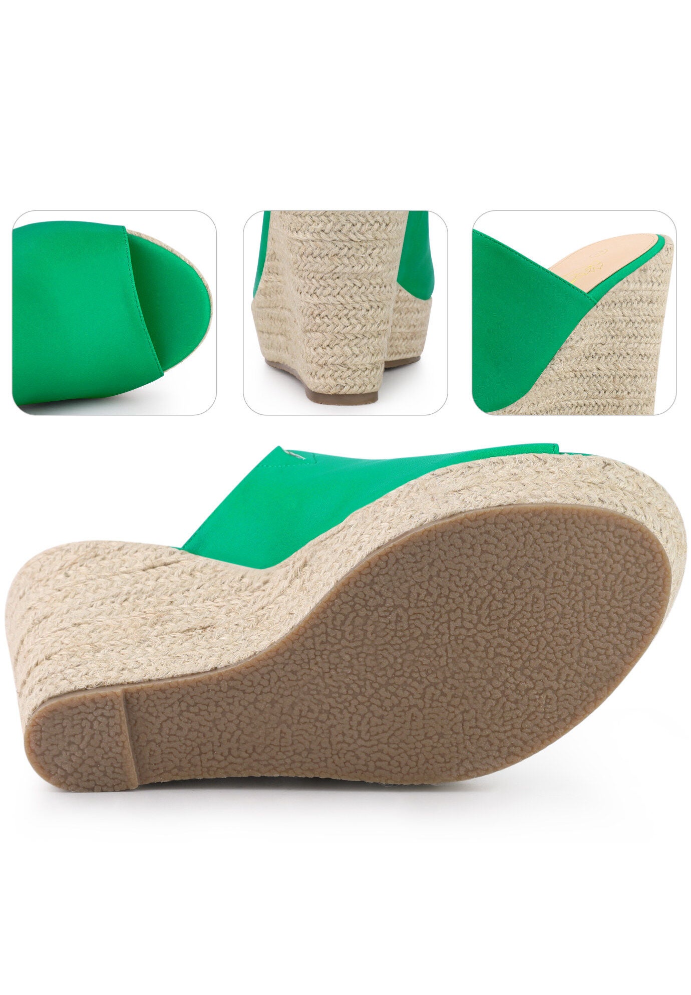 Open Toe Espadrille Wedge Heel Platform Slide Sandal, Grass Green / Kelly Green, alternate image number 2