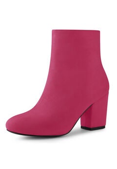 ROUND TOE SIDE ZIPPER BLOCK HEEL ANKLE BOOTS