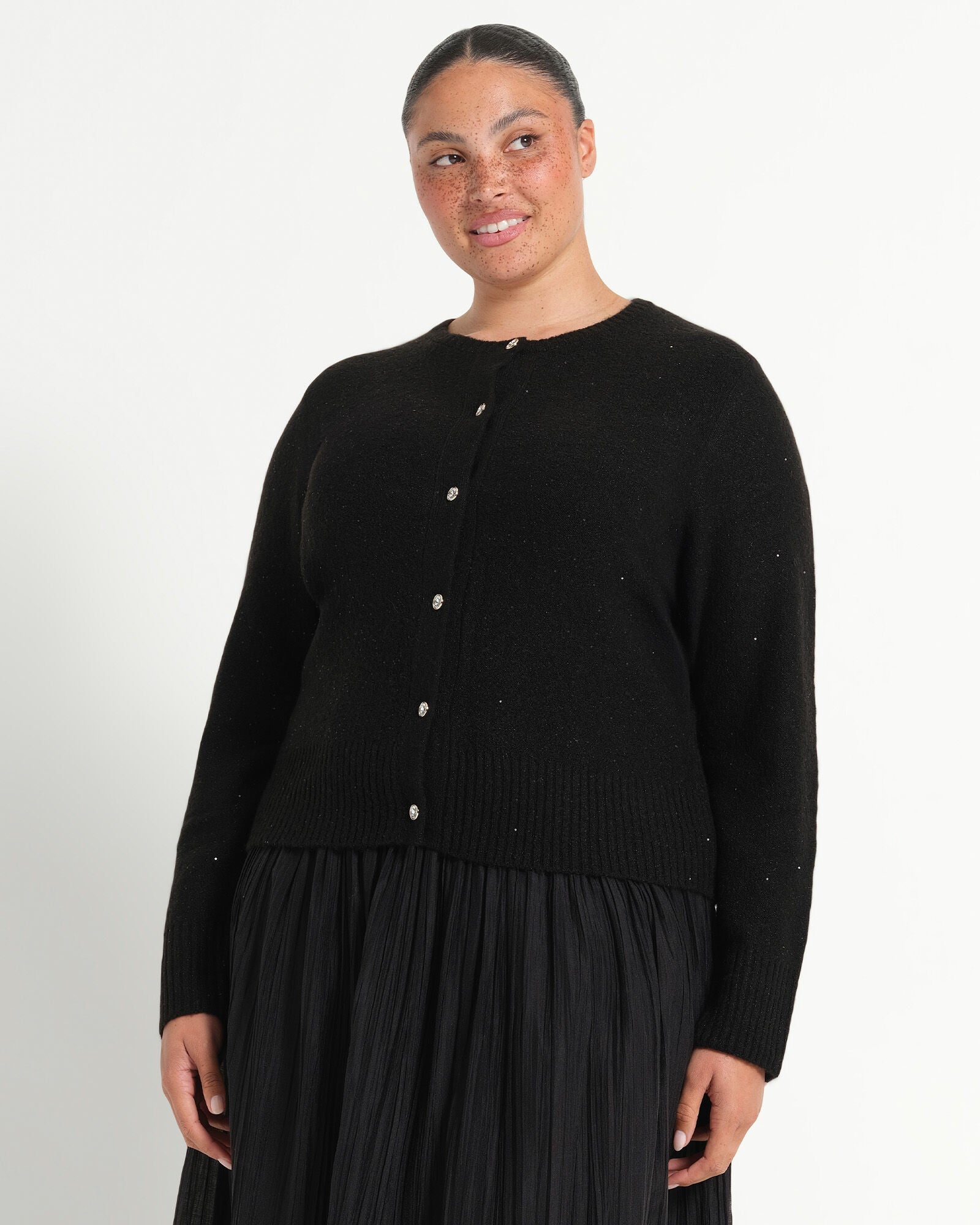 Night Sparkle Knit Cardigan, Black / Black, alternate image number 4