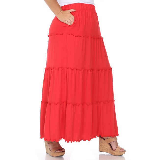 Tiered Maxi Skirt, Red / Red, alternate image number null