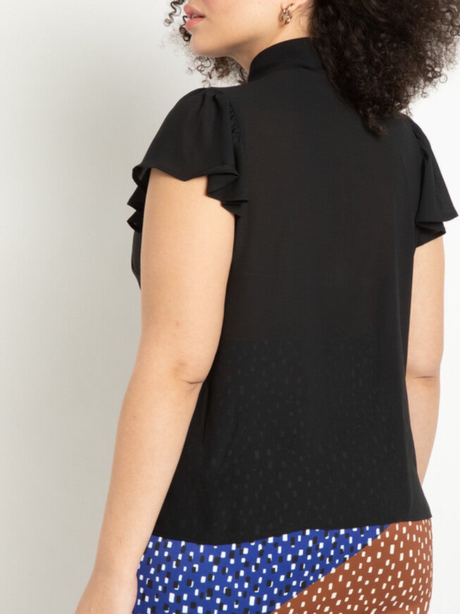 Willow Flutter Sleeve Blouse, Black / Black, alternate image number 1