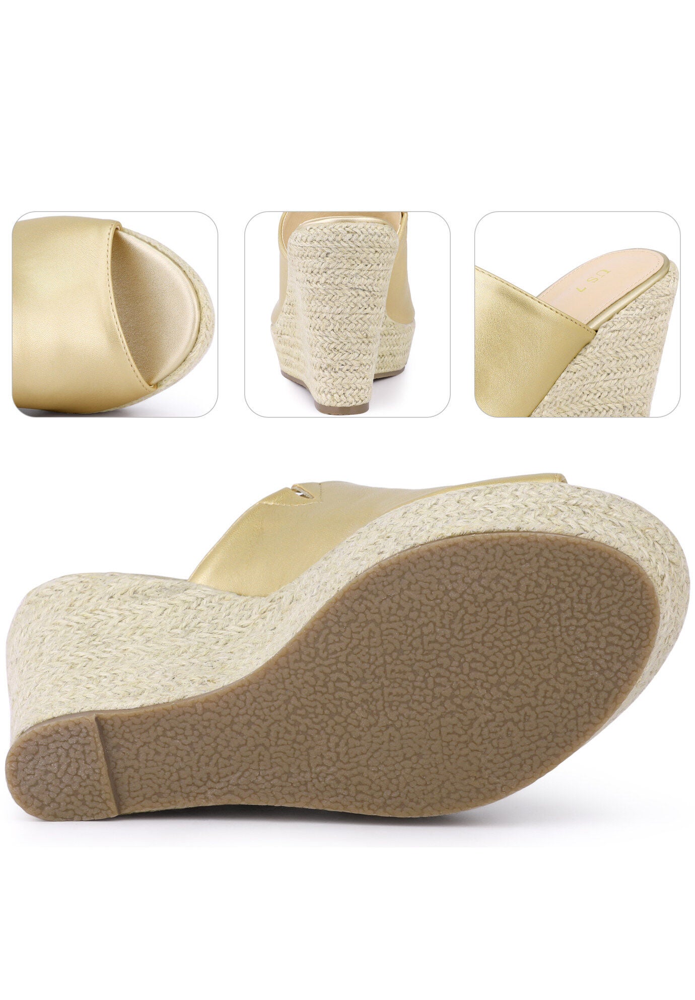 Open Toe Espadrille Wedge Heel Platform Slide Sandal, Gold / Gold, alternate image number 2