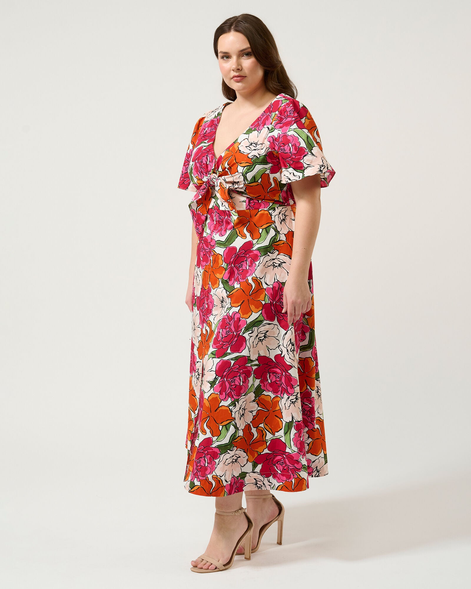 Nadja Midi Dress, Orange Print / Orange, alternate image number 3