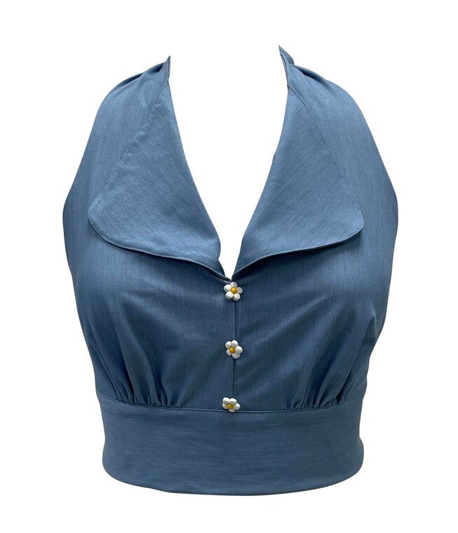 Smak Parlour Chambray Halter Crop Top, Blue / Chambray Denim Medium, hi-res image number 0