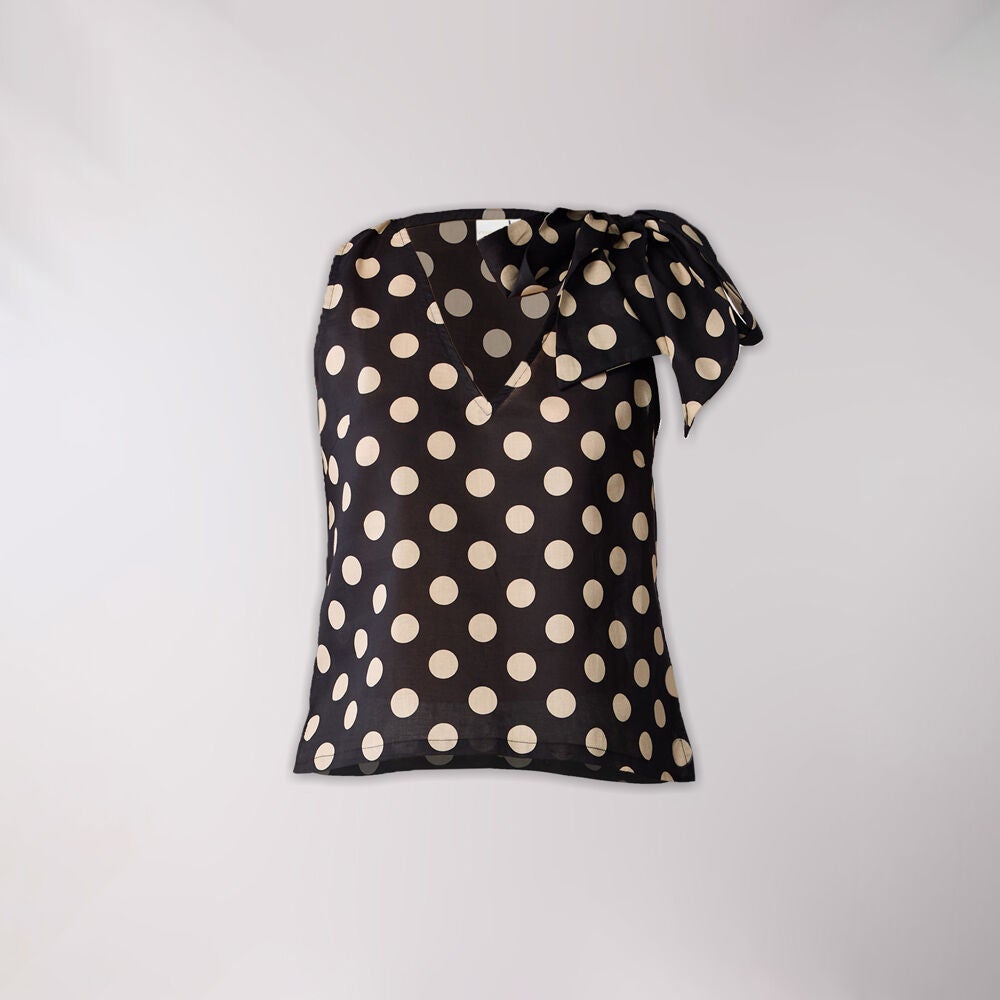 Regular V-Neck Polka Dot Top with Bow Detail, Midnight Confetti / Black, alternate image number 5