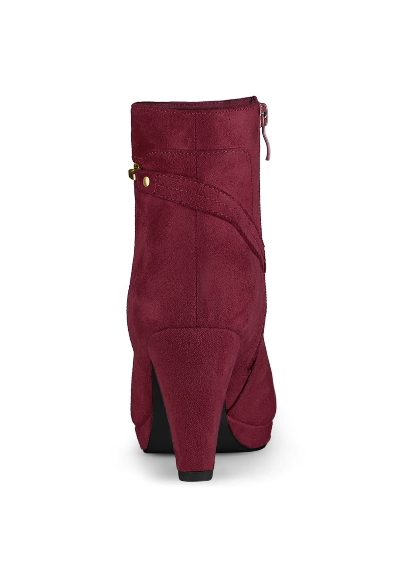 ROUND TOE ANKLE MID HEEL BOOTS, Burgundy / Burgundy, alternate image number 2