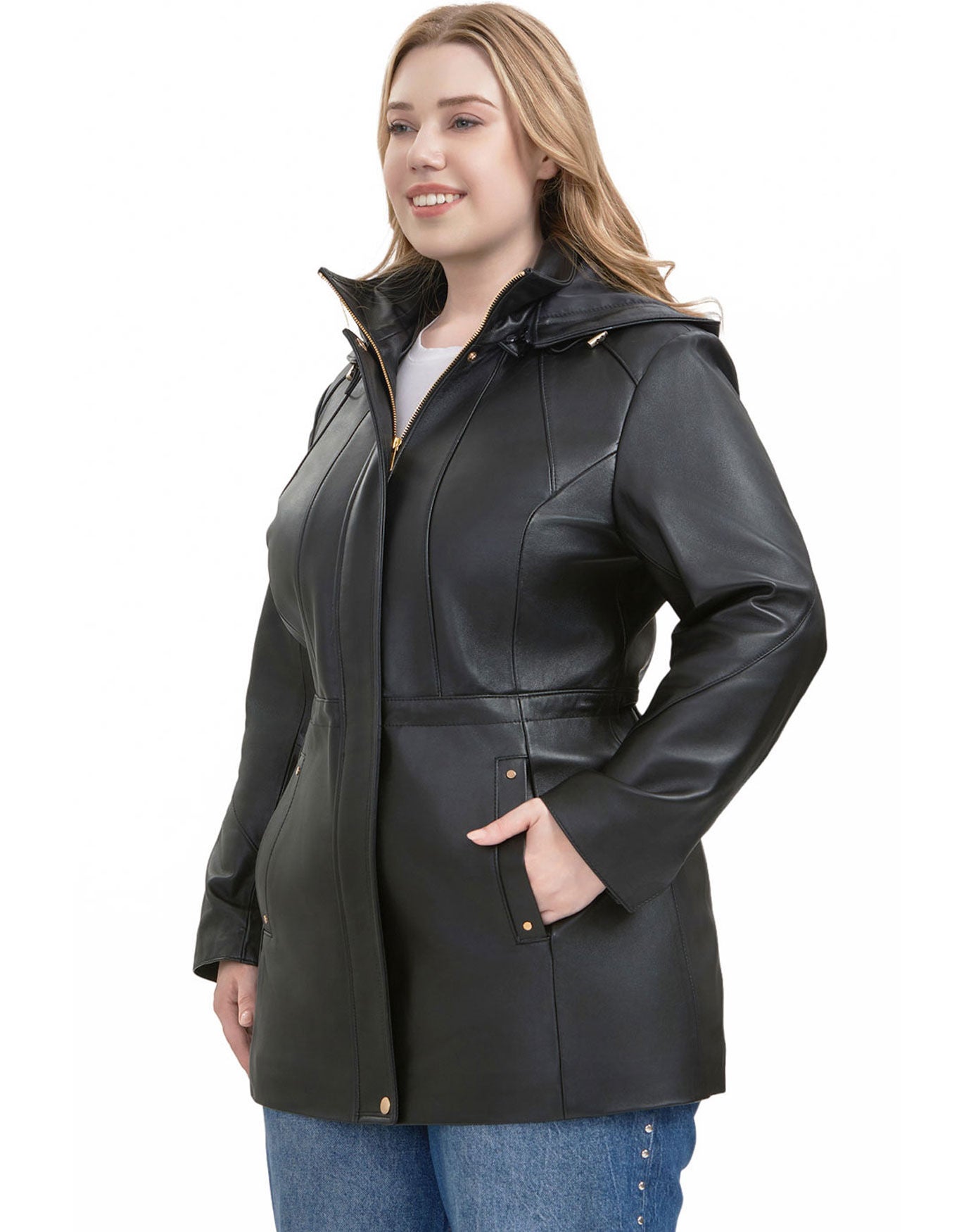 Elena Leather Parka Coat, Black, alternate image number 2