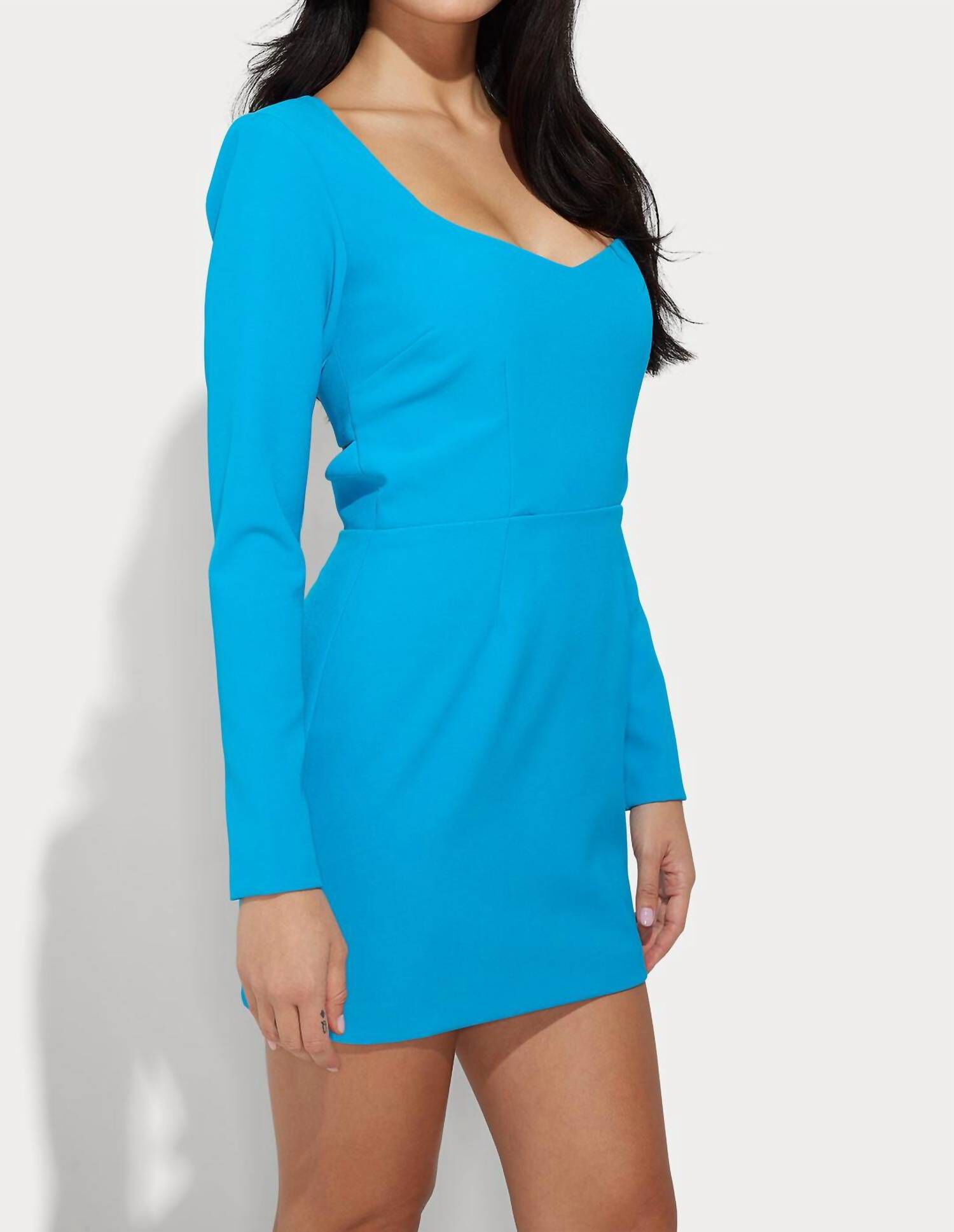 SINCLAIR LONG SLEEVE CUTOUT MINI DRESS IN AMALFI BLUE, , alternate image number 4