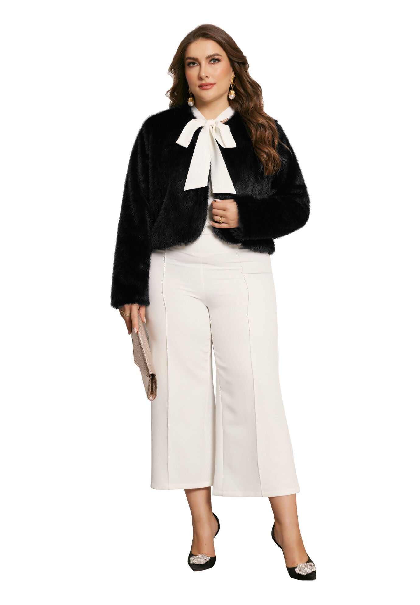 FAUX FUR WINTER WARM SHAGGY JACKET COAT, Black / Black, hi-res image number 0