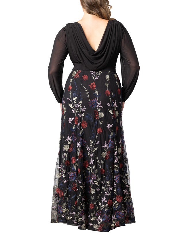 Isabella Embroidered Floral Mesh Gown, ENCHANTED GARDEN / Black, alternate image number 2