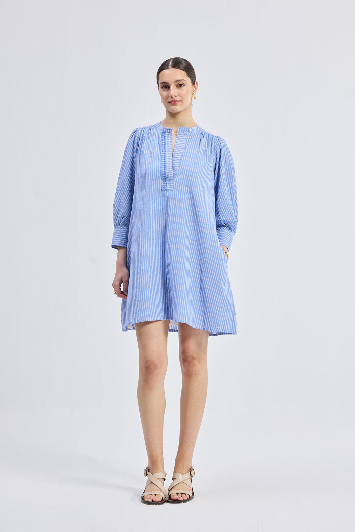 Oversized Tunic Dress with Optional Belt, Stylish Symmetry / Azure Blue, hi-res image number 0