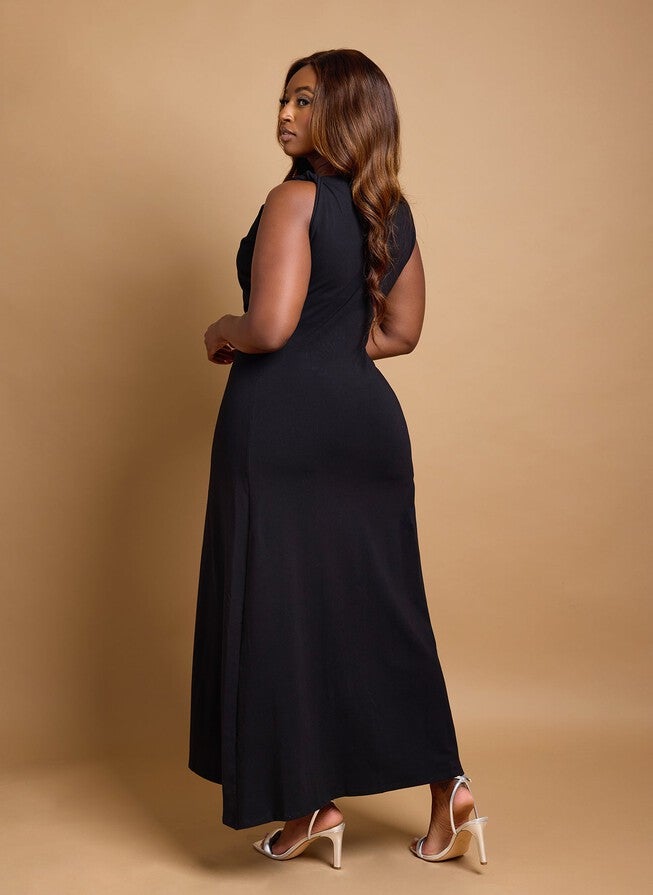 DELILAH KNOTTED A LINE MAXI DRESS, Black / Black, alternate image number 4