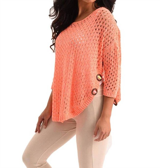AIMEE WOODEN BUTTON PONCHO IN MELON, Melon / Orange, hi-res image number 0
