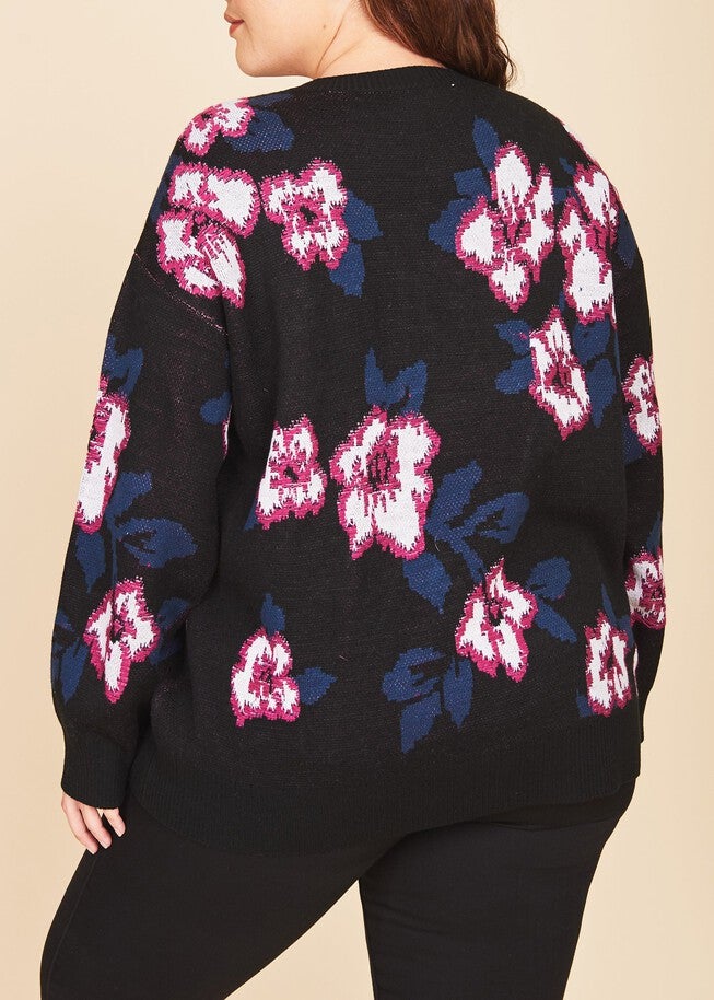 Brooke Floral Crew Neck Sweater, L304 BLACK / Black, alternate image number null
