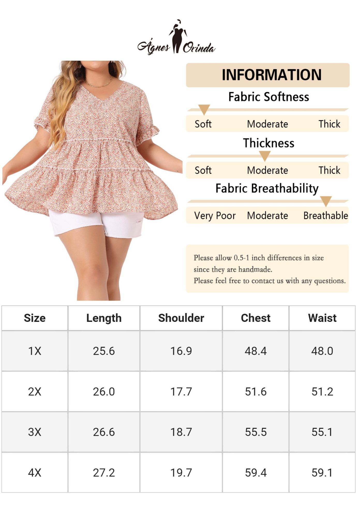 Floral Print V Neck Ruffles Sleeve Tiered Babydoll Blouse, Pink / Pink, alternate image number 4