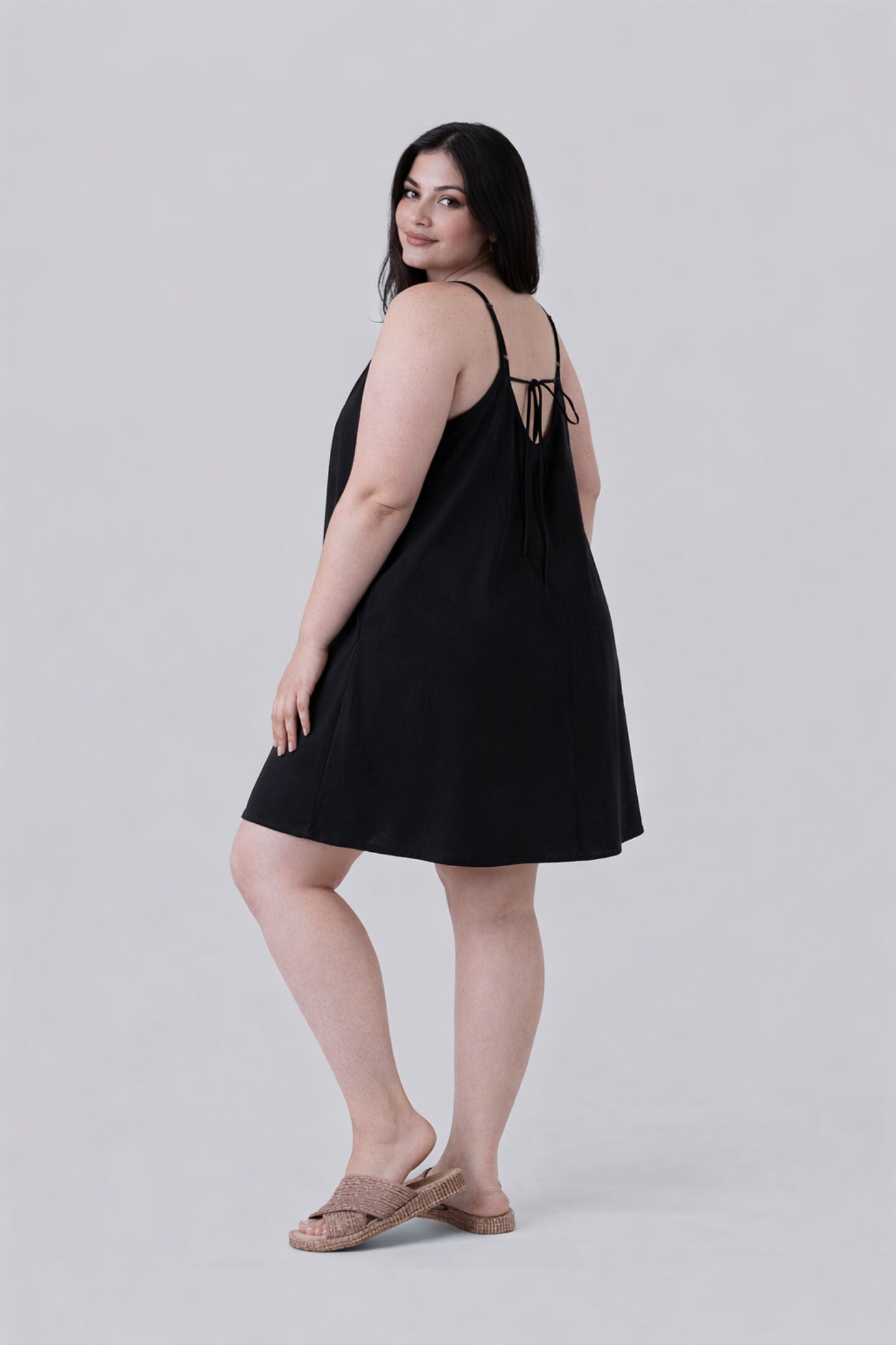 Short Tent Dress with back tie, Black / Black, alternate image number 2