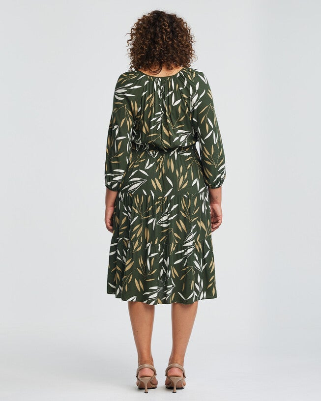 Brighton Summer Green Tiered Midi Dress, OLIVEMILK / Forest Green, alternate image number 1