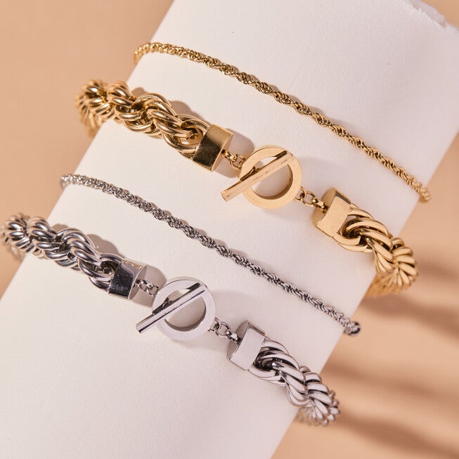 Large Rope Chain Toggle Bracelet, Silver / Silver, alternate image number 3