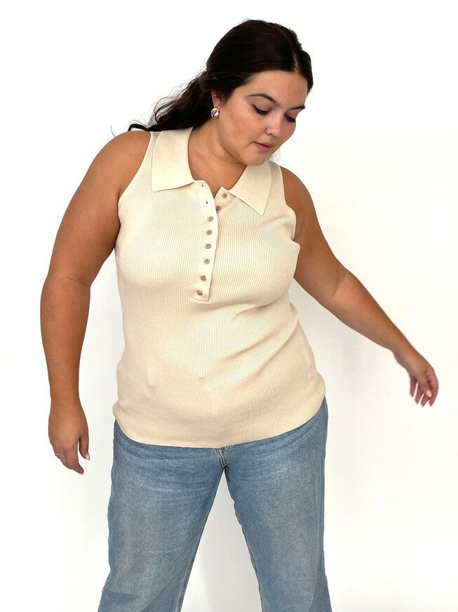Lupine Sleeveless Button Down, Oatmeal / Cream, alternate image number 3