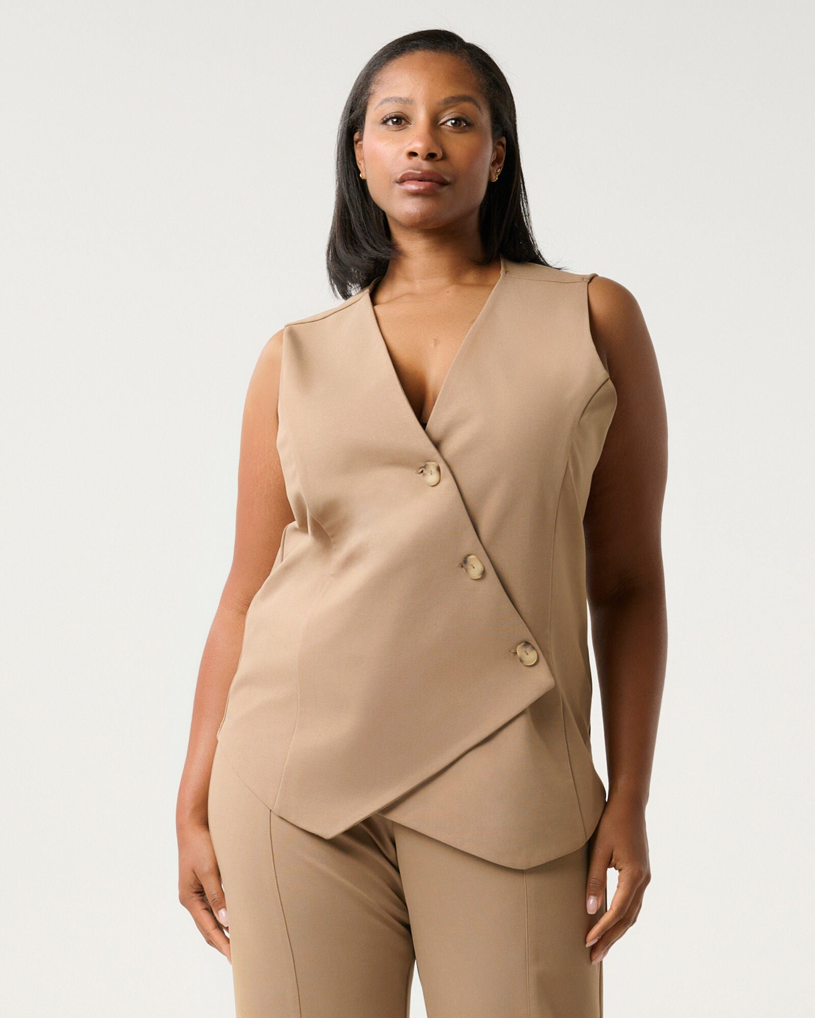 Mahina Asymmetric Vest Top, Mushroom / Brown, hi-res image number 0