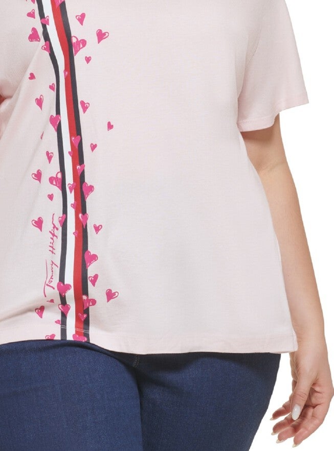 Tommy Hilfiger Women's Plus Heart Print T-Shirt Pink Size 1X, , alternate image number null