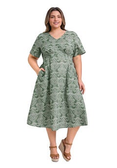 Boho Floral Print V Neck Short Sleeve Dress with Pockets