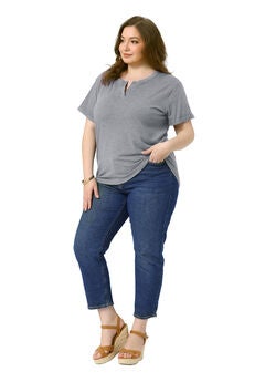 Short Sleeve Notched V Neck Summer Tees Tops
