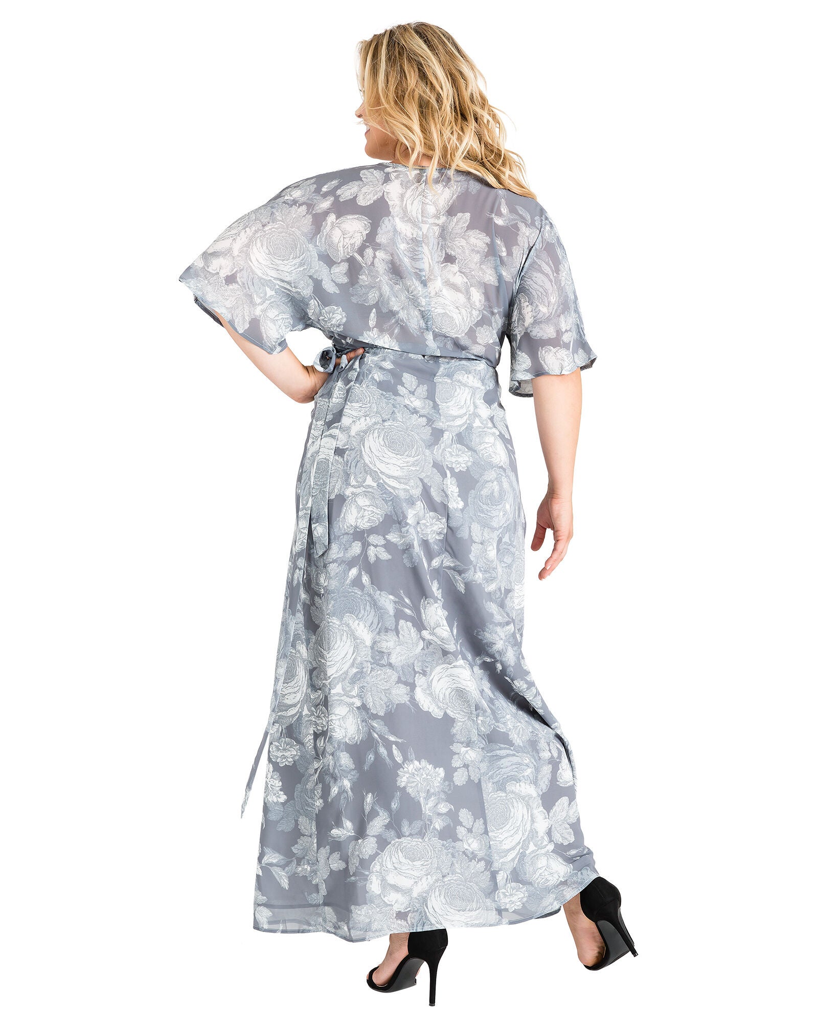 Plus Size Olivia Kimono Wrap Maxi Dress, Smokey Rose / Light Grey, alternate image number 2