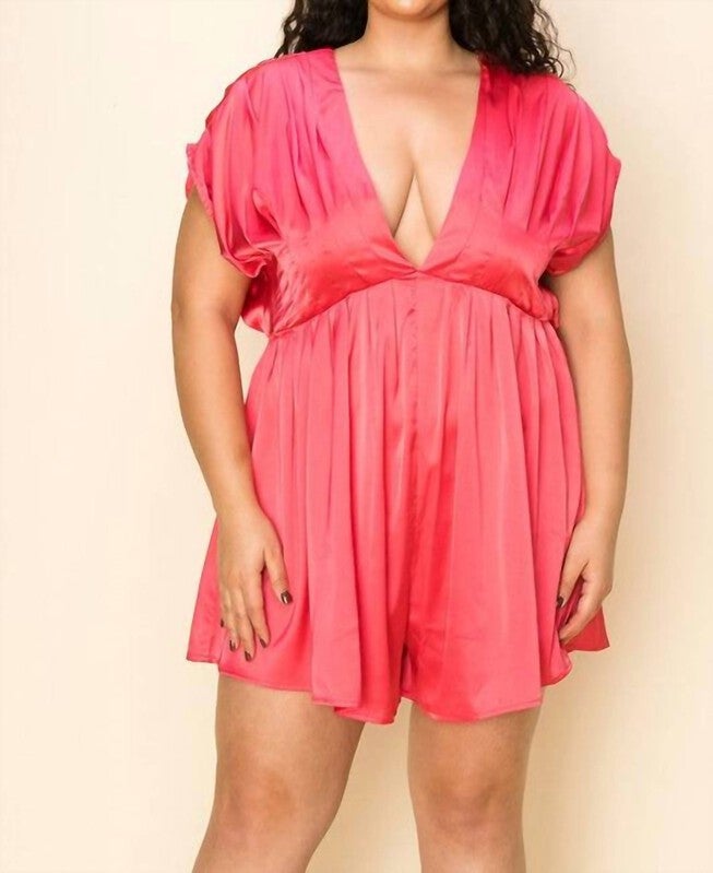DEEP PLUNGE ROMPER IN PINK, Pink / Pink, hi-res image number 0