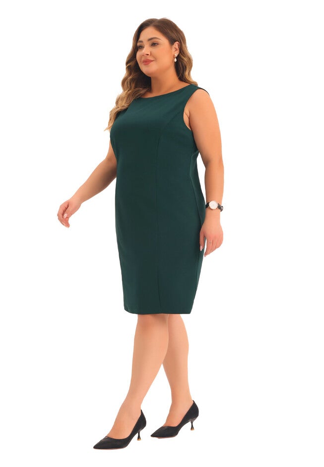 SLEEVELESS BOAT NECK STRAIGHT PENCIL SHEATH DRESS, Dark Green / Forest Green, hi-res image number 0