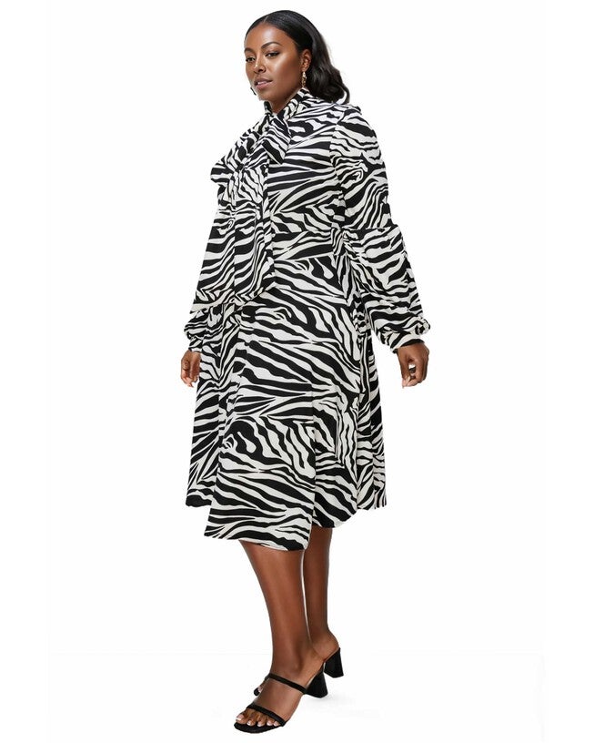 MONÁE ZEBRA PRINT POCKET FLARE DRESS, Black White / Black, alternate image number 2