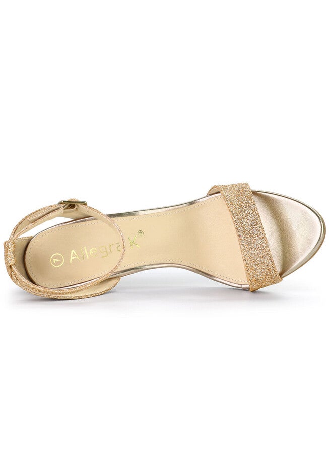 Glitter Ankle Strap Stiletto High Heel Sandals, Gold / Gold, alternate image number 3