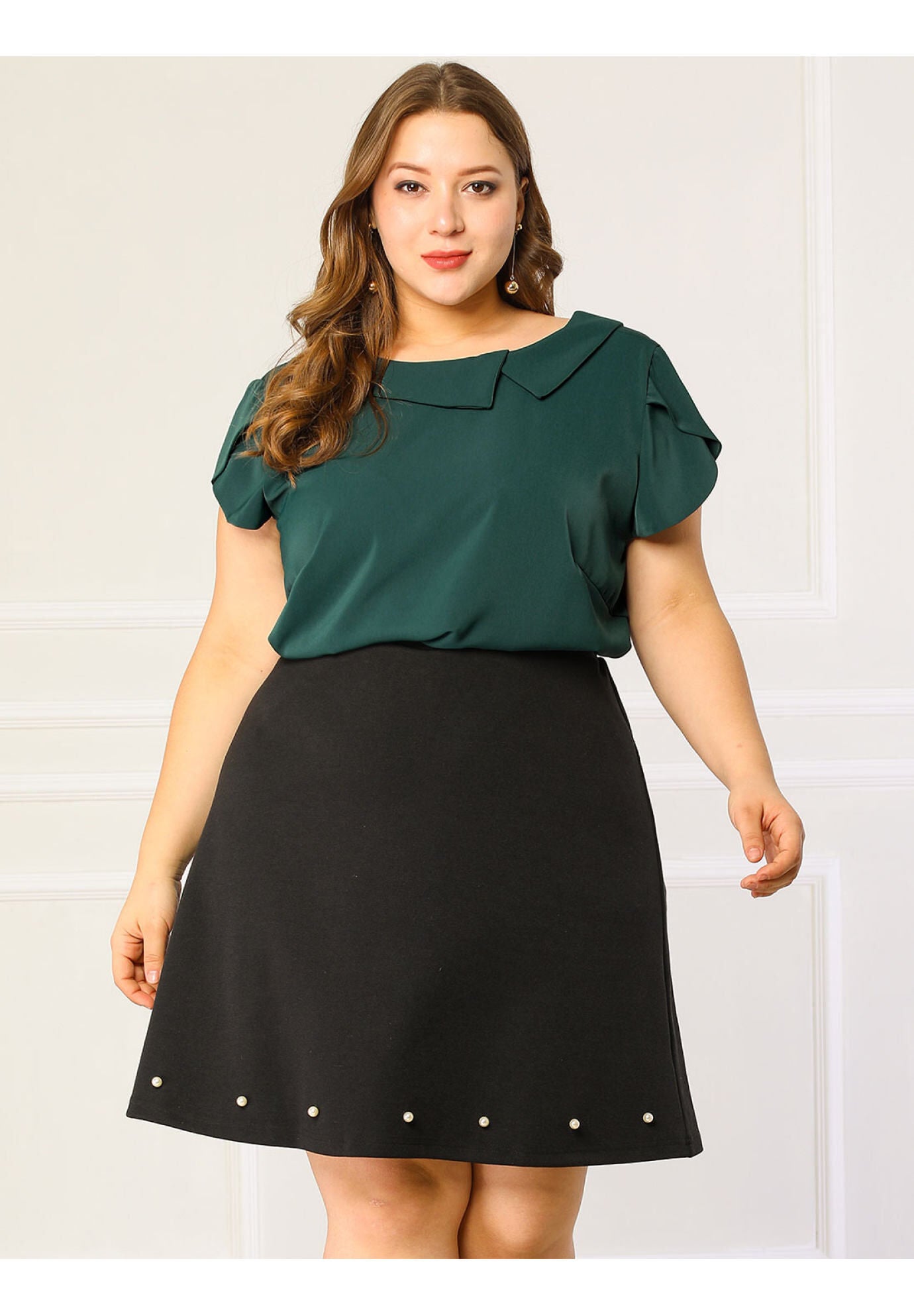 BOAT NECK FLUTTER SLEEVE CHIFFON TOP, Dark Green / Quetzal Green, alternate image number 1